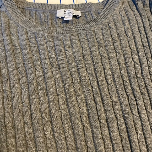 Kim Rogers Sweaters - Kim Rogers Grey Cable Knit Button Shoulder 100% Cotton Crew Neck Sweater Size XL